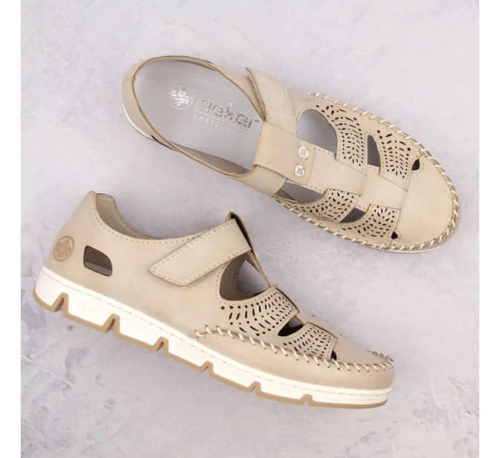 Rieker W RKR651 béžové kožené poltopánky s háčikom a pútkom Rieker W RKR651 béžové kožené poltopánky s háčikom a pútkom