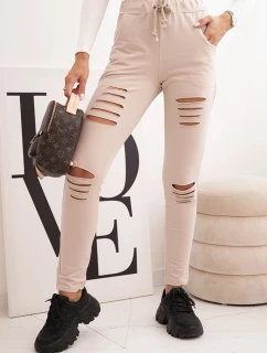 Dámské kalhoty z bavlny s model 21768710 a gumou v pase béžové - K-Fashion