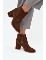 Botki Z Naturalnego Zamszu Obcas Słupek Ocieplane Brązowe Zazoo 3128