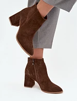 Botki Z Naturalnego Zamszu Obcas Słupek Ocieplane Brązowe Zazoo 3128