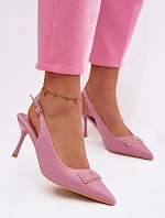 Dámske sandále na podpätku s ozdobnými detailmi Pink Lurella