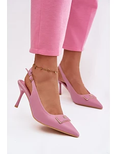 Dámske sandále na podpätku s ozdobnými detailmi Pink Lurella