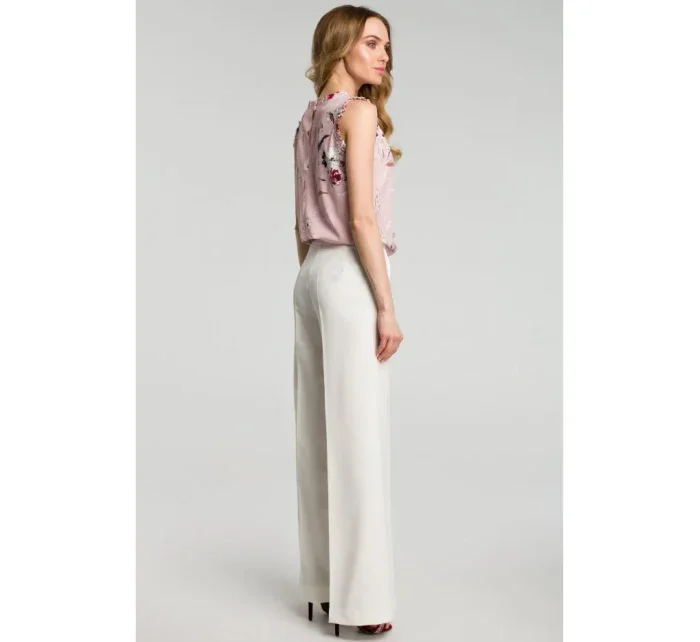M378 Nohavice so širokými nohavicami - farba ecru