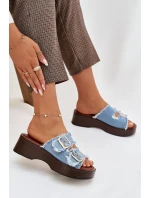 Dámske papuče na platforme 100-486 Džínsová modrá s čiernou - Joalice Paris Dámske papuče na platforme 100-486 Džínsová modrá s čiernou - Joalice Paris