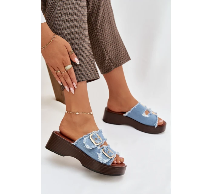 Dámske papuče na platforme 100-486 Džínsová modrá s čiernou - Joalice Paris Dámske papuče na platforme 100-486 Džínsová modrá s čiernou - Joalice Paris