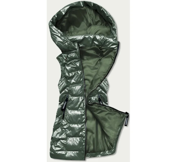 Lesklá zelená dámska vesta s kapucňou (B8019-10)