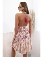 Dámske boho viskózové šaty s viazaním okolo krku fialové