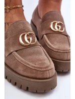 Damskie Półbuty Zamszowe Z Ozdobą Ciemnobeżowe Rosefalls