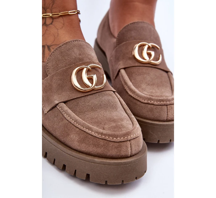 Damskie Półbuty Zamszowe Z Ozdobą Ciemnobeżowe Rosefalls