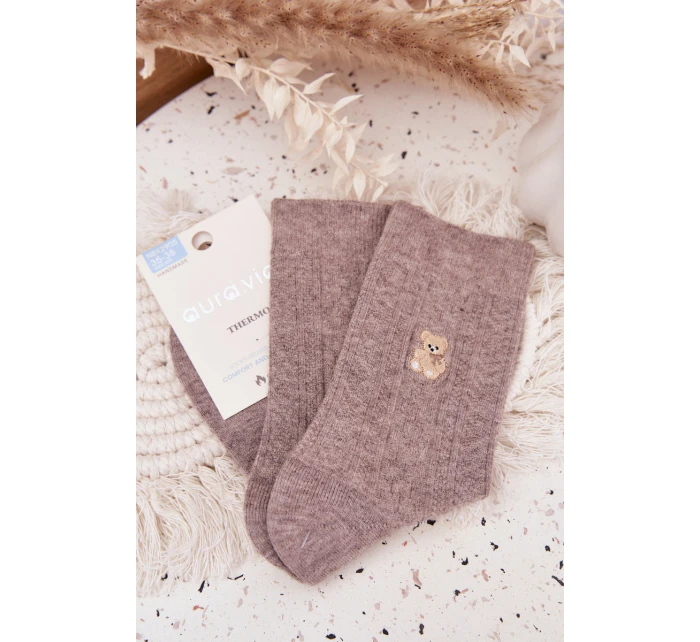 Teplé Dámské Ponožky S Vlnou Medvěd Tmavě Béžové