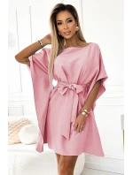 SOFIA   dámské šaty ve špinavě růžové barvě se zavazováním v pase model 20279401 - numoco