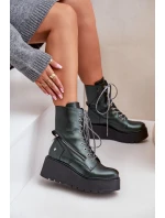 Kožené Botky Workery Na Platformě A Klínu model 21678213 Zelené - Maciejka