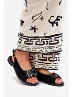 Płaskie Sandały Z Ozdobą Eko Zamszowe Czarne Lilria