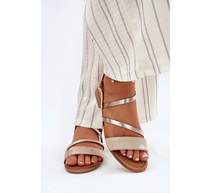 Skórzane Sandały Damskie Na Płaskim Obcasie Maciejka 06966-25 Złote Skórzane Sandały Damskie Na Płaskim Obcasie Maciejka 06966-25 Złote