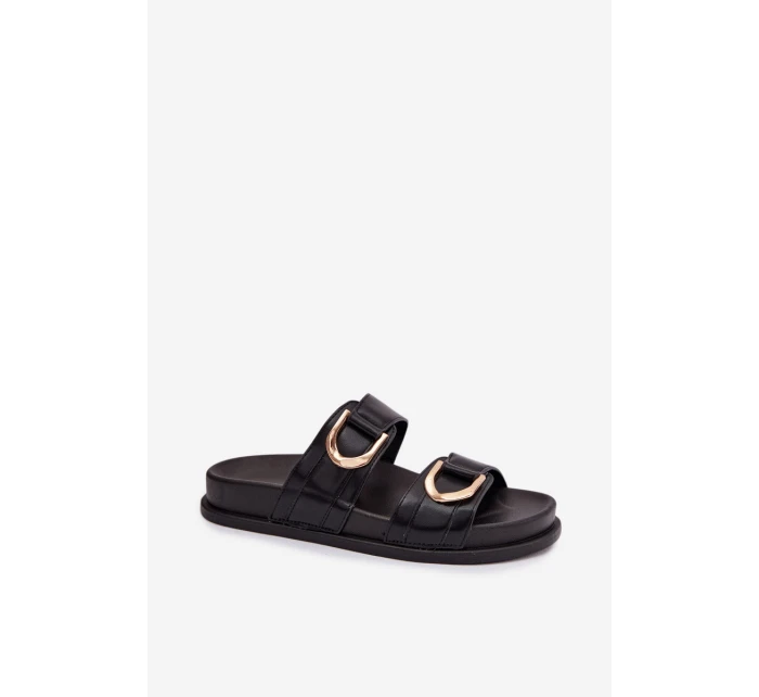 Eko Kožené Dámské Pantofle S Pásky Černé Rosinessa