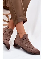 Dámske perforované členkové topánky na nízkom podpätku Vinceza 58626 dark beige Dámske perforované členkové topánky na nízkom podpätku Vinceza 58626 dark beige