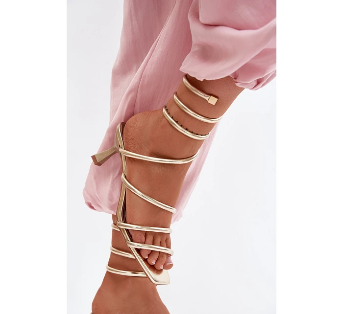 Dámské sandály na podpatku s pásky Zlaté Samara