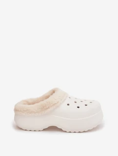 Dámske penové papuče zateplené kožušinou - biele Palvine