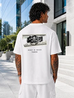 Pánske tričko oversize Money Is Never Tamed biele FashionStreet NX4013R