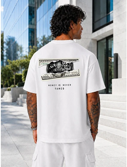 Pánske tričko oversize Money Is Never Tamed biele FashionStreet NX4013R