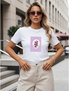 Dámske bavlnené tričko s potlačou paradajok, biele, FashionStreet NX8037RY