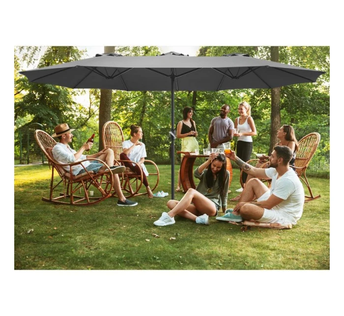 ZÁHRADNÝ PARASOL XXXL 2,7x4,6 m ŠEDÝ SASKA GARDEN