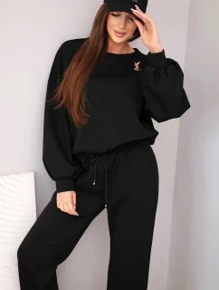 Dámska súprava maslová mikina s brošňou a rovné nohavice čierna