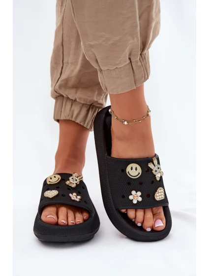 Klapki Damskie Piankowe Z Przypinkami Vinceza 76055 Czarne