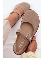 Kožené semišové baleríny Barefoot s páskem model 22125873 béžové - Zazoo