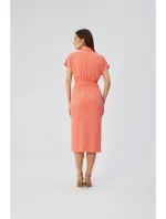 S363 Košeľové šaty s opaskom na zaväzovanie - oranžové