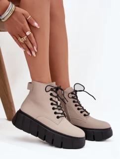 Dámske kožené členkové topánky na platforme Vinceza - béžové
