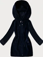 Vlnená bunda z alpaky s kapucňou tmavomodrá (W214#)