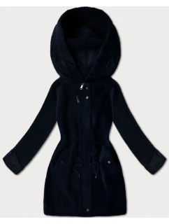 Tmavomodrá bunda z alpakovej vlny s kapucňou (W214#)