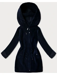 Vlnená bunda z alpaky s kapucňou tmavomodrá (W214#)