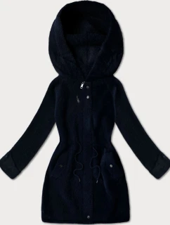 Tmavě modrá vlněná bunda typu alpaka s kapucí model 21482433 - MHM