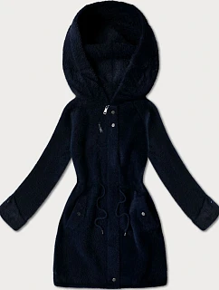 Vlnená bunda z alpaky s kapucňou tmavomodrá (W214#)