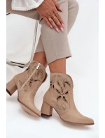 Zamszowe Ażurowe Botki Damskie Na Słupku Zazoo 3647 Beżowe