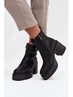 Skórzane Ocieplane Botki Damskie Na Słupku I Platformie Vinceza 66831 Czarne