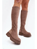 Zateplené dámské kozačky na platformě Big Star OO274722 béžové Zateplené dámské kozačky na platformě Big Star OO274722 béžové