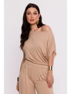 model 19670569 Viskózový top s výstřihem na ramena cappuccino - BeWear