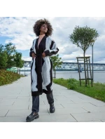 Dámsky dlhý sveter F1498 Čiernobiely mix - Fobya