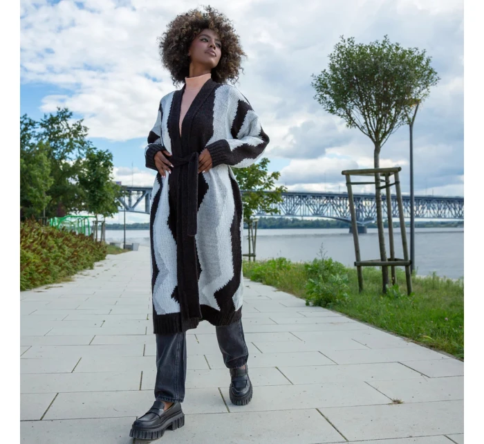 Dámsky dlhý sveter F1498 Čiernobiely mix - Fobya