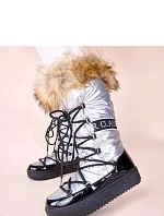 Dámske snehové topánky AT001 Silver with black - CHIC shoes