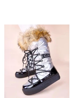 Dámske snehové topánky AT001 Silver with black - CHIC shoes