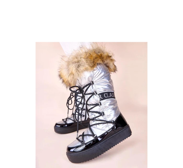 Dámske snehové topánky AT001 Silver with black - CHIC shoes