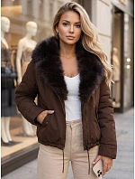 Dámska zimná bunda s odnímateľným golierom, hnedá, FashionStreet TY6071