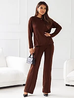 Pletený dvojdielny komplet blúzka a nohavice čokoláda (VE74)