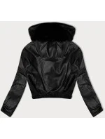 Černá krátká kožená bunda pro přechodné období s kožešinou model 21247782 - J.STYLE