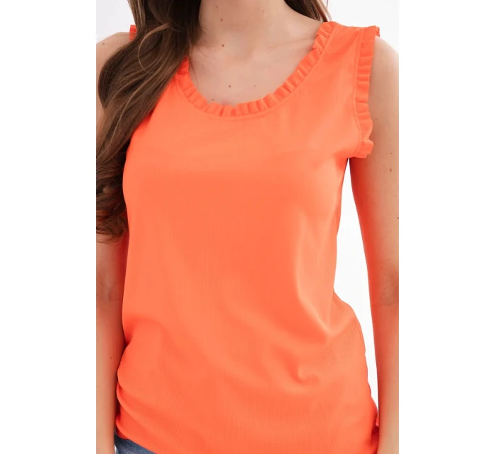 Dámská halenka z viskózy s volánkem u výstřihu oranžová