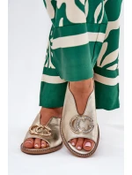 Kožené Sandály Na Plochém Podpatku S Ozdobou model 21686752 Zlaté - Laura Messi